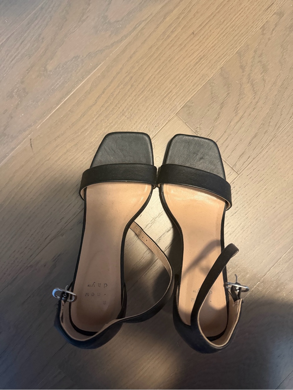 a new day Black Square-Toe Ankle Strap Heels